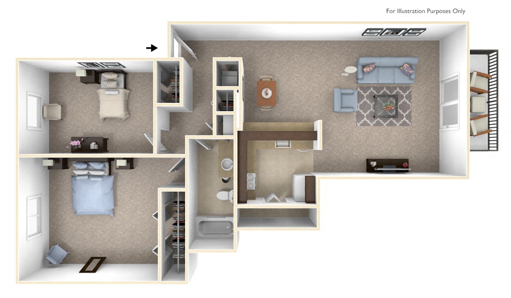 Floor plan for 2 beds, 1 bath, 825 sqft